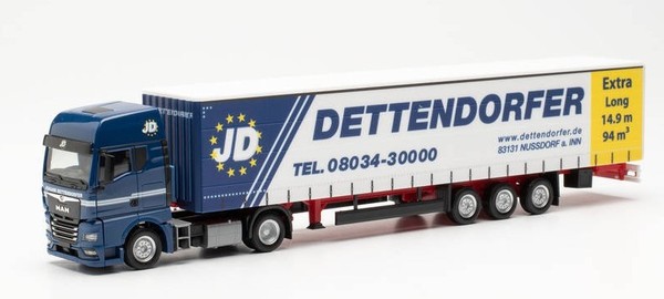Herpa - Man Tgx Gx 4X2 Sattelauflieger Mit Plane 3-Achsig Dettendorfer - 1/87...-image