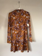 Women  s L/S Floral Print Dress - Orange/Brown - Size Small - BNWT