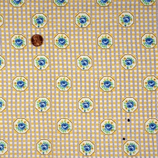 Vintage Feed Sack Fabric Yellow/Gold Grid Floral 32x36 Feedsack