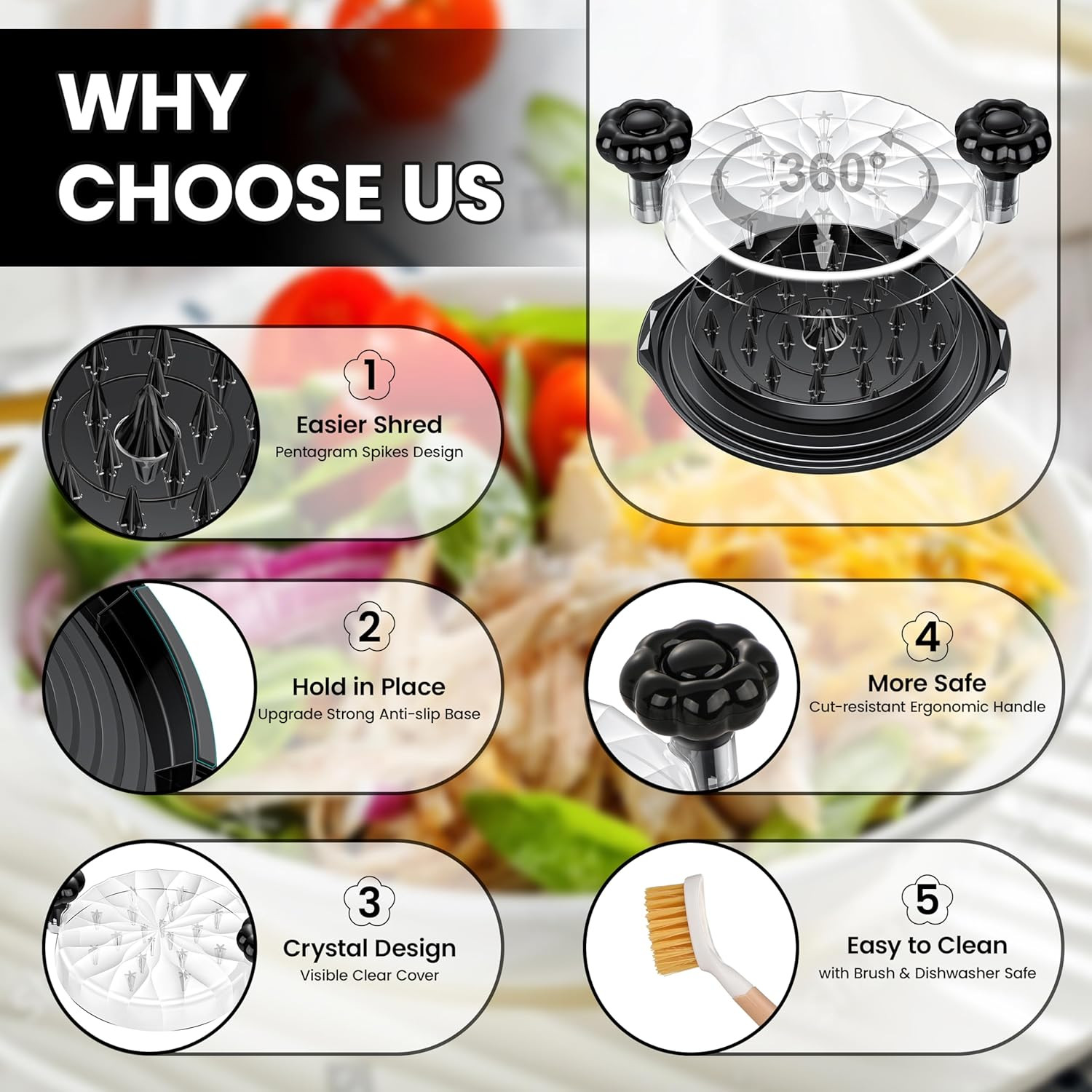 Chicken Shredder Tool Twist Large - 10'' Pro Meat Shredders for Chicken Breast,V