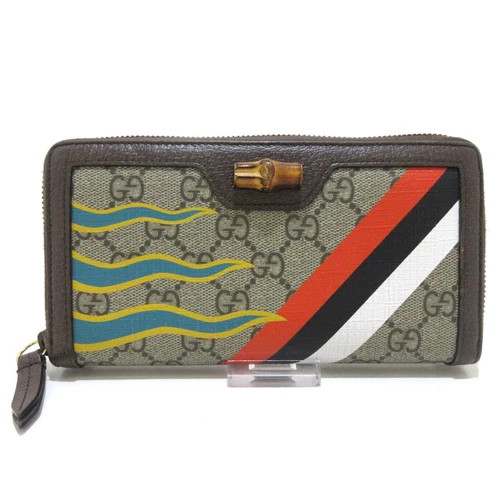 Auth GUCCI Bamboo GG Supreme Diana 658634 marron foncé beige orange multi cuir