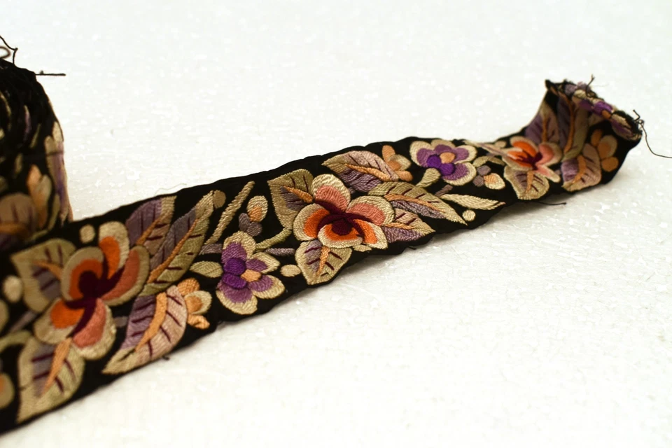 Vintage Parsi Gara Embroidery Border Floral Lace Trim Hand-Embroidered Chinese - Image 3 of 4