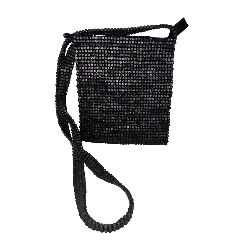 SIGRID OLSEN Purse Black Wooden Bead Flat Square Zippered Shoulder Bag Crossbody - Image 3 of 4