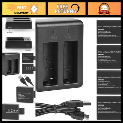 Dual Battery Charger & 4 Replacement Batteries for SJ4000 SJ5000 Action Cameras