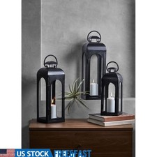 Large Black Metal Lantern Candle Holder Pillar Candles Indoor Outdoor Decor New