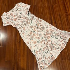 Calvin Klein Floral Dress Midi Belt Blush Light Pink Multi Shoulder Pad New Sz 4