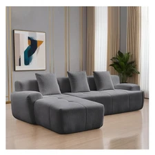 Modern Cloud Sofa, Modular Sofa with L-shaped Chaise Lounge, Deep Seat Design 