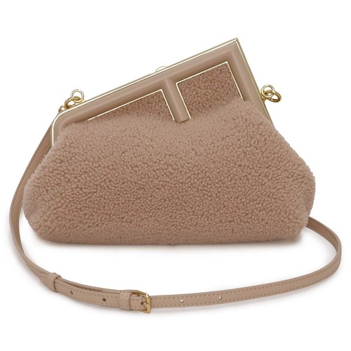 FENDI 8BP129 Fendi First Small Sheepskin, Beige Pink Shoulder Bag