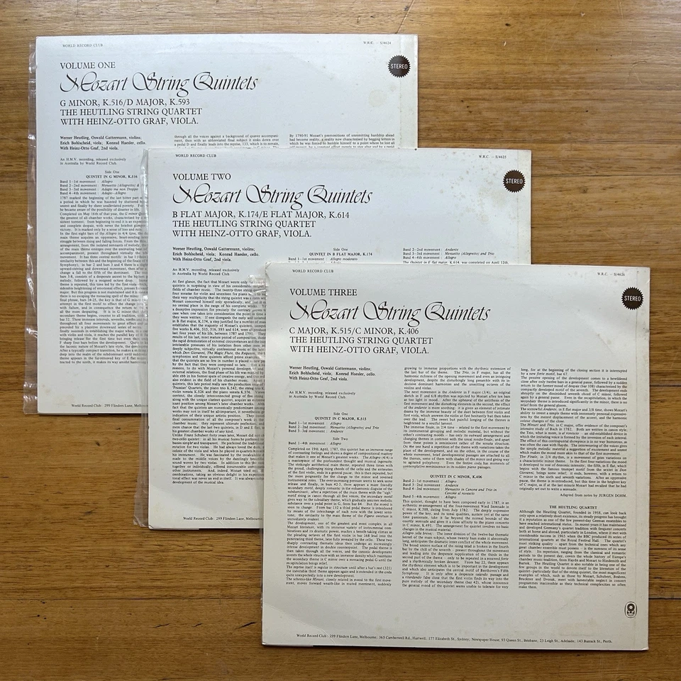 Graf Viola Heutling String Quartet Mozart Vol. 1-3 WRC S/4624-6 Stereo 3LP NM - Image 2 of 2
