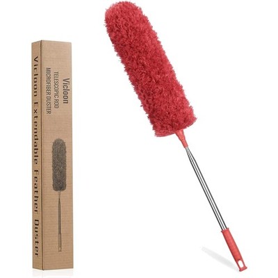 Staubwedel Teleskop, Mikrofaser, 243cm, Edelstahl, Waschbar, flexibel, rot