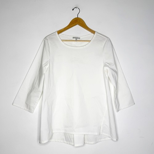 Hinson Wu White Blouse 3/4 Sleeve Top Shirt Size 10