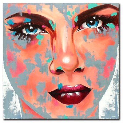 Acryl Bild Gemälde Modern Frau Porträt Gesicht Abstrakt Chic Handgemalt ORIGINAL