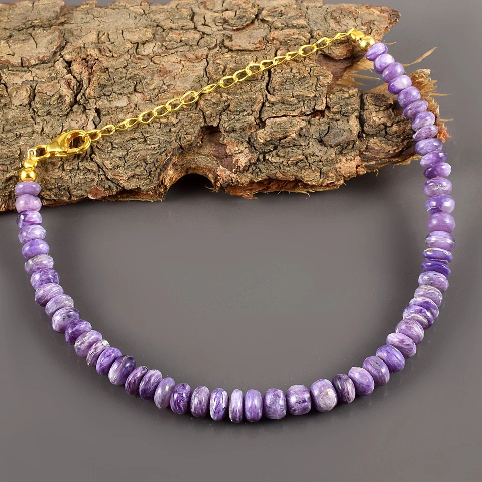 Pulsera de plata 925 con cadena de cuentas rondelle charoita púrpura natural para mujer joyería Foto 3 de 4
