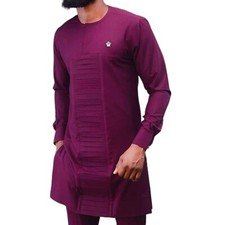 African Men 2 Piece Set Kaftan Shirt Pants Embroidered Danshiki Traditional Suit