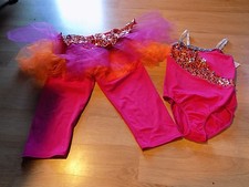 Child Size Large Creations by Cicci Pink Orange Dance Leotard  Tutu Pants EUC