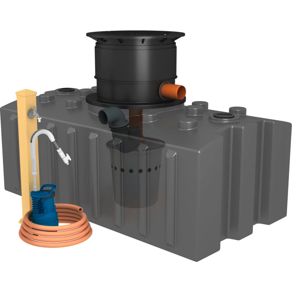 Regenwassertank 2000 Liter Flachtank Komplett-Set Erdtank Zisterne Wassertank - Bild 2 von 4