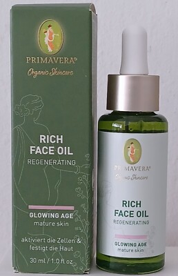 PRIMAVERA ORGANIC SKINCARE RICH FACE OIL GLOWING AGE MATURE NIB 30 ml 1 fl. oz.