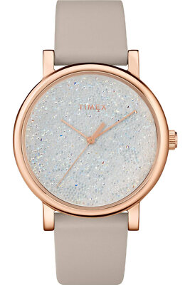 Timex TW2T78100 Crystal Bloom Women's Rose-Gold Tone Watch Grey Leather Strap  