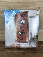 Vintage MCM Spinnerin Latch Hook Tapestry Kit Rug "Cave Birds" Shag Wall Hanging