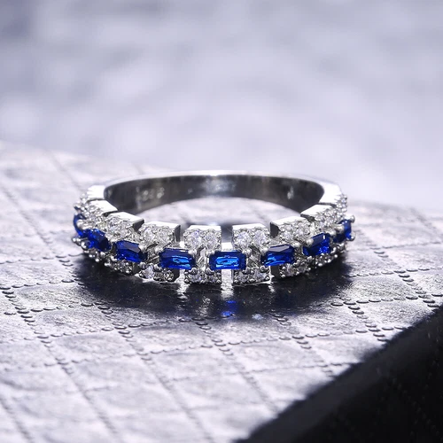 925 Silver Filled Ring Gorgeous Women Blue Cubic Zirconia Wedding Jewelry UK - Picture 21 of 53