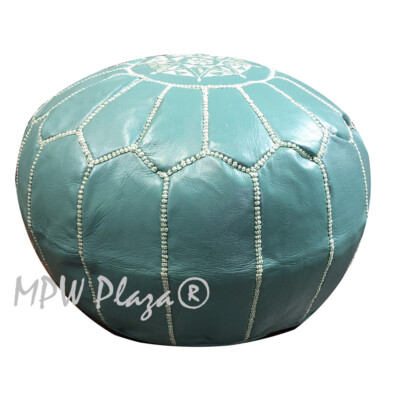 MPW Plaza Pouf, Teal Green, Moroccan Leather Ottoman (Un-Stuffed)