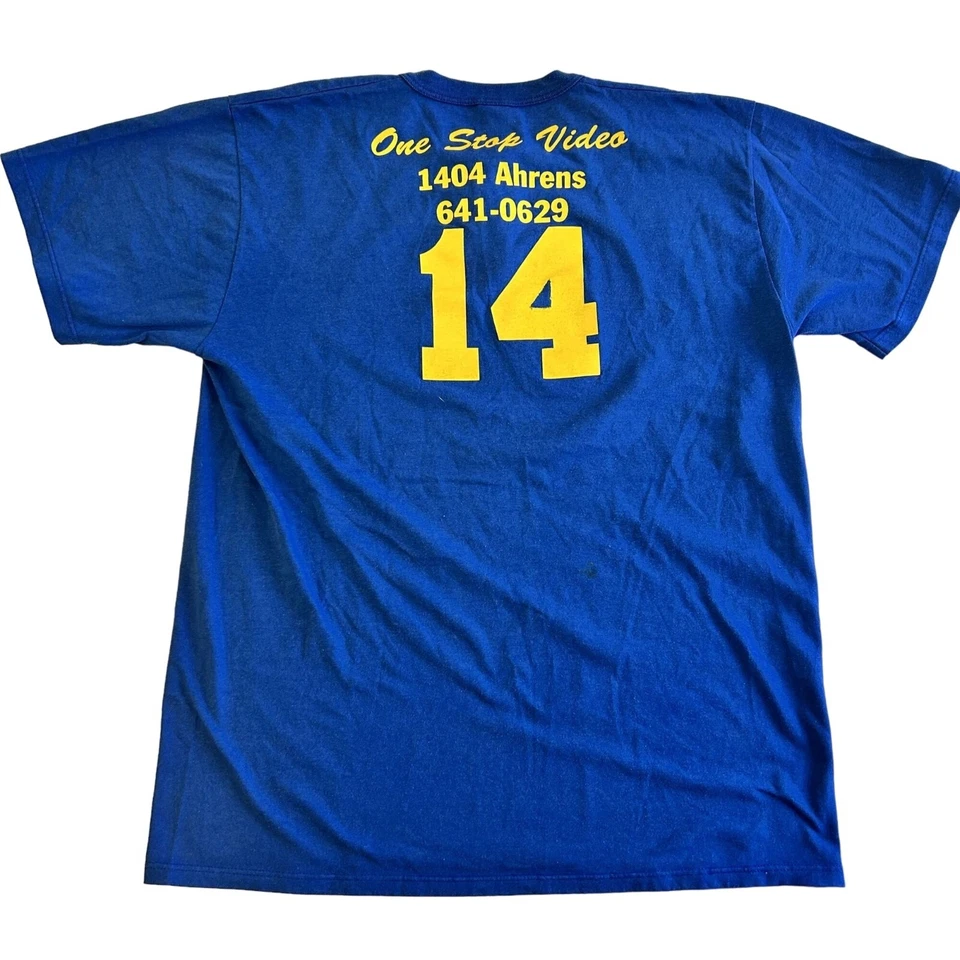 Camiseta Vintage Años 70 80 Russell Athletic Hombres BUFFS One Stop VIDEO Azul 50/50 EE. UU. Foto 2 de 4