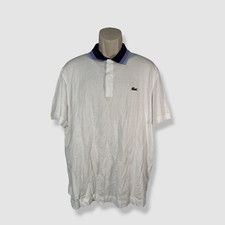  110 Lacoste Men's White Regular-Fit Stripe Collar Polo Shirt Size 7/XXL