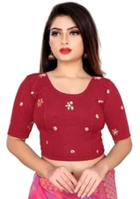 Cotton Lycra Readymade Blouse Stretchable Crop Top With Short Sleeve &Round Neck
