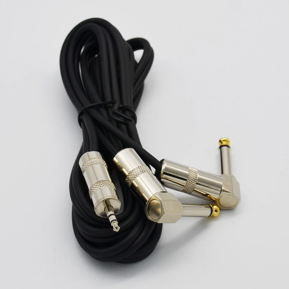 2x 6.35mm Mono 1/4" Right Angle Male Plug to 3.5mm Stereo 1/8" Audio Cable Made - Image 3 of 4