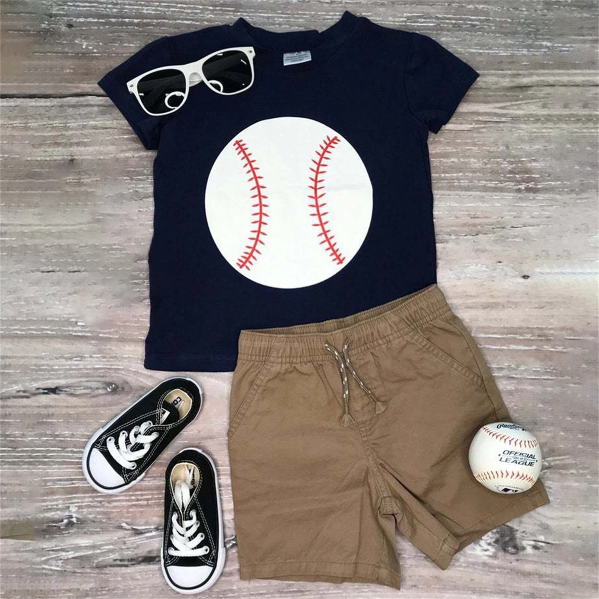 Newborn Baby Girls Boys Baseball Outfit Baseball Tee Shirt Short