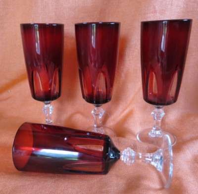 4 Vintage Luminarc Ruby Red Gläser rubinrot Sektgläser Sektflöten Pokale