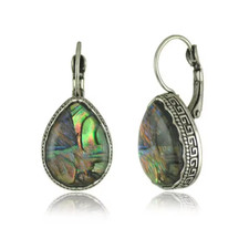 Pair of Gorgeous Retro look Shell Abalone Teardrop Filigree  Leverback Earrings