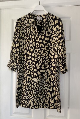 Milly of New York schwarz gold reine Seide Animal Print Tunika Minikleid Top 8 36