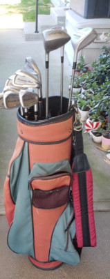 MEN'S 12 PIECE GOLF SET 4 WOODS 7 POWER BILT IRONS PUTTER 14 WAY CART BAG