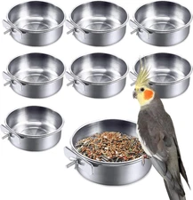 NEW-8 Pack Stainless Steel Bird Feeding Cups with Clamp Holder for Small Birds