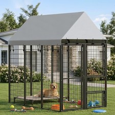 PawHut Large Dog Kennel Outdoor with Roof, 3 Doors, 6' x 4' x 6'