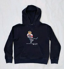 Youth Ralph Lauren Polo Bear Hockey Player Navy Hoodie Sweatshirt Size M(10-12)
