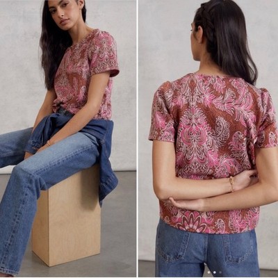 Anthropologie Demeter Pink Burgundy Paisley Top size M