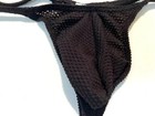 Men's Size L Sheer See Through T-Back Thong - Black - Waffled Fabric — photo 3