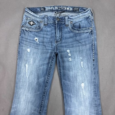 Affliction Jeans Mens 32x34 Blue Buckle Distressed Thrashed Denim Pants Standard