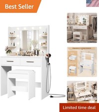 Make up Vanity Desk with Mirror and Power Outlet, Vanity with 3 Color Light O...
