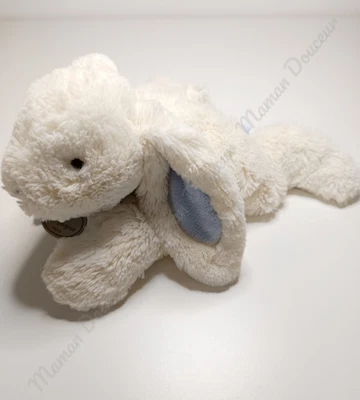 Peluche/Doudou Et Compagnie Grand Lapin Blanc Crème Écharpe Bleu Bonbon 30cm  GM - Photo 1/4