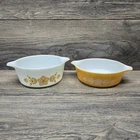 Vintage Pyrex Butterfly Gold Casseroles Dish Set Of 2 White & Gold 472 & 471-B