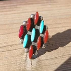 Vntg Sterling Silver Zuni Valerie Lamkey Turquiose Coral Needle Point Ring Sz 7
