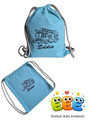 Personalisierter Turnbeutel Sport Tasche Kinder Feuerwehr Stickerei Topaz Blue