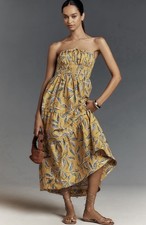 Anthropologie Maxi Dress Yellow Somerset Strapless Vacay Boho Preppy Large NWT