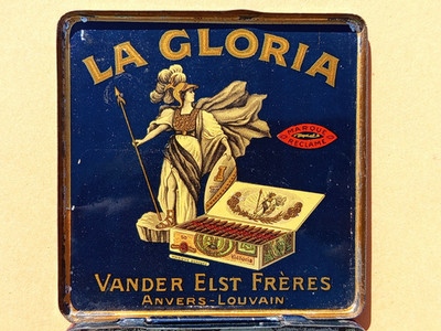 ZIGARETTENSCHACHTEL Zigarillos LA GLORIA VANDER ELST Brüder Antwerpen Leuven Tabak