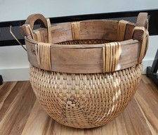 Vintage Chinese Woven Willow Basket With Handles