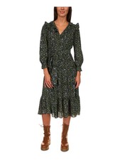 MICHAEL MICHAEL KORS Womens Black Long Sleeve V Neck Midi Cocktail Dress XXS
