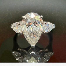 18k White Gold IGI Certified Lab Grown Diamond Engagement Ring 3.70 Ct Pear Cut